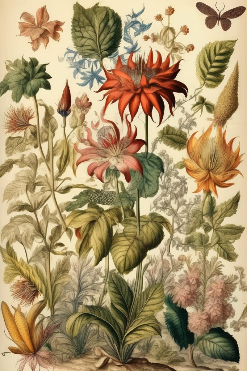 00066-4138497427-_lora_Maria Sibylla Merian Style_1_Maria Sibylla Merian Style - A collection of intricately drawn botanical illustrations showca.png